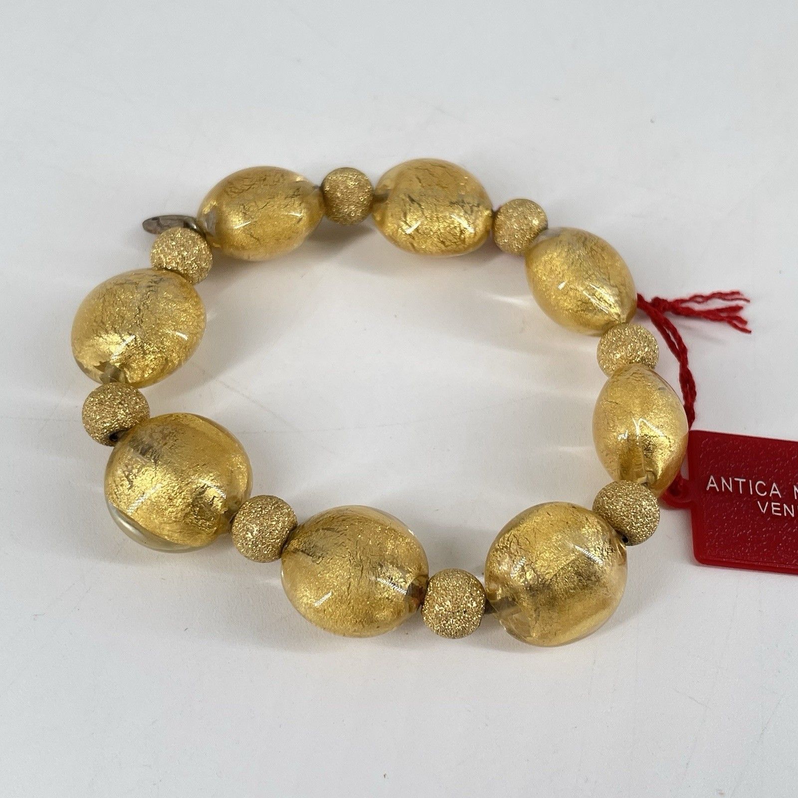 Antica Murrina Murano Gold Foil Glass Bead Bracelet 925 Silver Italy Nwt